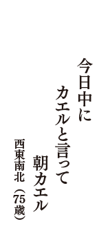 今日中に　カエルと言って　朝カエル　（西東南北　75歳）