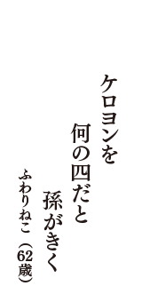 ケロヨンを　何の四だと　孫がきく　（ふわりねこ　62歳）