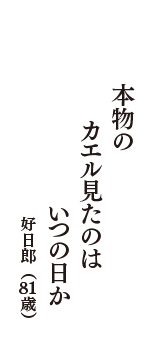 本物の　カエル見たのは　いつの日か　（好日郎　81歳）