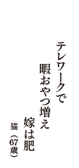 テレワークで　暇おやつ増え　嫁は肥　（猫　67歳）