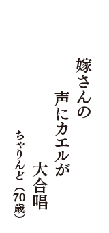 嫁さんの　声にカエルが　大合唱　（ちゃりんど　70歳）