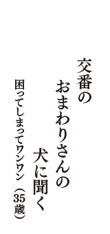 交番の　おまわりさんの　犬に聞く　（困ってしまってワンワン　35歳）