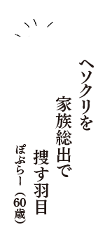 ヘソクリを　家族総出で　捜す羽目　（ぽぷらー　60歳）