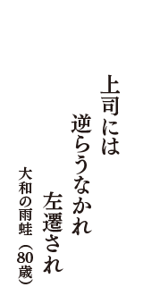 上司には　逆らうなかれ　左遷され　（大和の雨蛙　80歳）