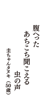 腹へった　あちこち聞こえる　虫の声　（圭ちゃんタヌキ　50歳）