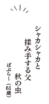 シャカシャカと　揉み手する父　秋の虫　（ぽぷらー　61歳）