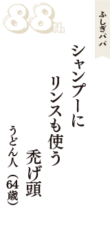 ふしぎパパ「シャンプーに　リンスも使う　禿げ頭」（うどん人　64歳）