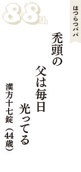 はつらつパパ「禿頭の　父は毎日　光ってる」（漢方十七錠　44歳）