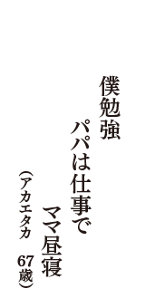 僕勉強パパは仕事でママ昼寝　（アカエタカ　67歳）