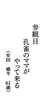 参観日　孔雀のママが　やって来る　（安田　蝸牛　61歳）