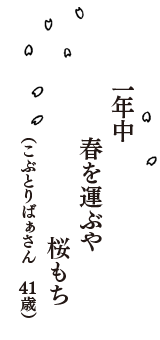 一年中　春を運ぶや　桜もち　（こぶとりばぁさん　41歳）