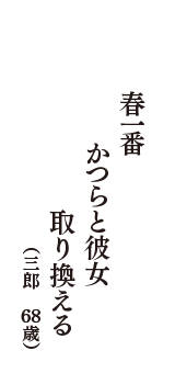 春一番　かつらと彼女　取り換える　（三郎　68歳）