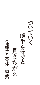 ついていく　雌牛をママと　見まちがえ　（地球害生命体　63歳）