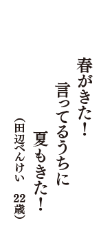 春がきた！　言ってるうちに　夏もきた！　（田辺べんけい　22歳）