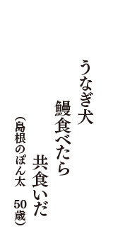 うなぎ犬　鰻食べたら　共食いだ　（島根のぽん太　50歳）