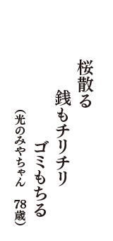 桜散る　銭もチリチリ　ゴミもちる　（光のみやちゃん　78歳）