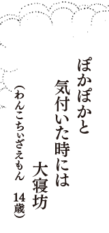 ぽかぽかと　気付いた時には　大寝坊　（わんこちぃざえもん　14歳）