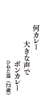 何カレー　大きな声で　ボンカレー　（ひねた猫　73歳）