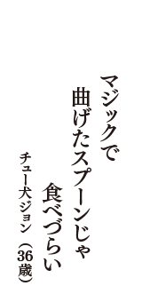 マジックで　曲げたスプーンじゃ　食べづらい　（チュー犬ジョン　36歳）