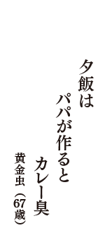 夕飯は　パパが作ると　カレー臭　（黄金虫　67歳）