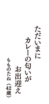 ただいまに　カレーの匂いが　お出迎え　（もものたね　42歳）