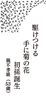 駆けつける　手に菊の花　初孫誕生　（親不孝娘　53歳）