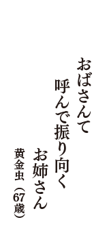 おばさんて　呼んで振り向く　お姉さん　（黄金虫　67歳）