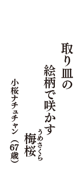 取り皿の　絵柄で咲かす　梅(うめ)桜(さくら)　（小桜ナチュチャン　67歳）