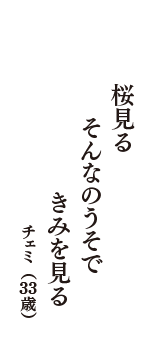 桜見る　そんなのうそで　きみを見る　（チェミ　33歳）