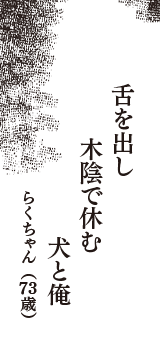 舌を出し　木陰で休む　犬と俺　（らくちゃん　73歳）