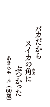 バカだから　スイカの角(かど)に　ぶつかった　（あきらモール　60歳）