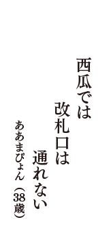 西瓜では　改札口は　通れない　（ああまぴょん　38歳）