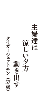 主婦達は　涼しい夕方　動き出す　（タイガージェットチン　57歳）