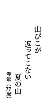 山びこが　返ってこない　夏の山　（春爺　77歳）