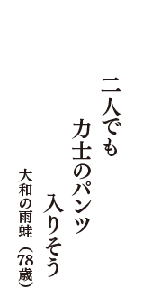 二人でも　力士のパンツ　入りそう　（大和の雨蛙　78歳）