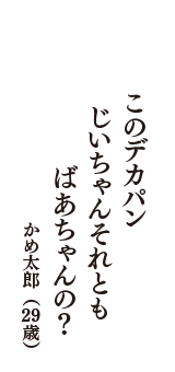 このデカパン　じいちゃんそれとも　ばあちゃんの？　　（かめ太郎　29歳）