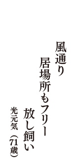 風通り　居場所もフリー　放し飼い　（光元気　71歳）