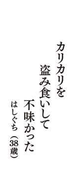 カリカリを　盗み食いして　不味かった　（はしぐち　38歳）