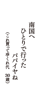 南国へ　ひとりで行った　パパイヤね　（これ買って亭くれ代　30歳）